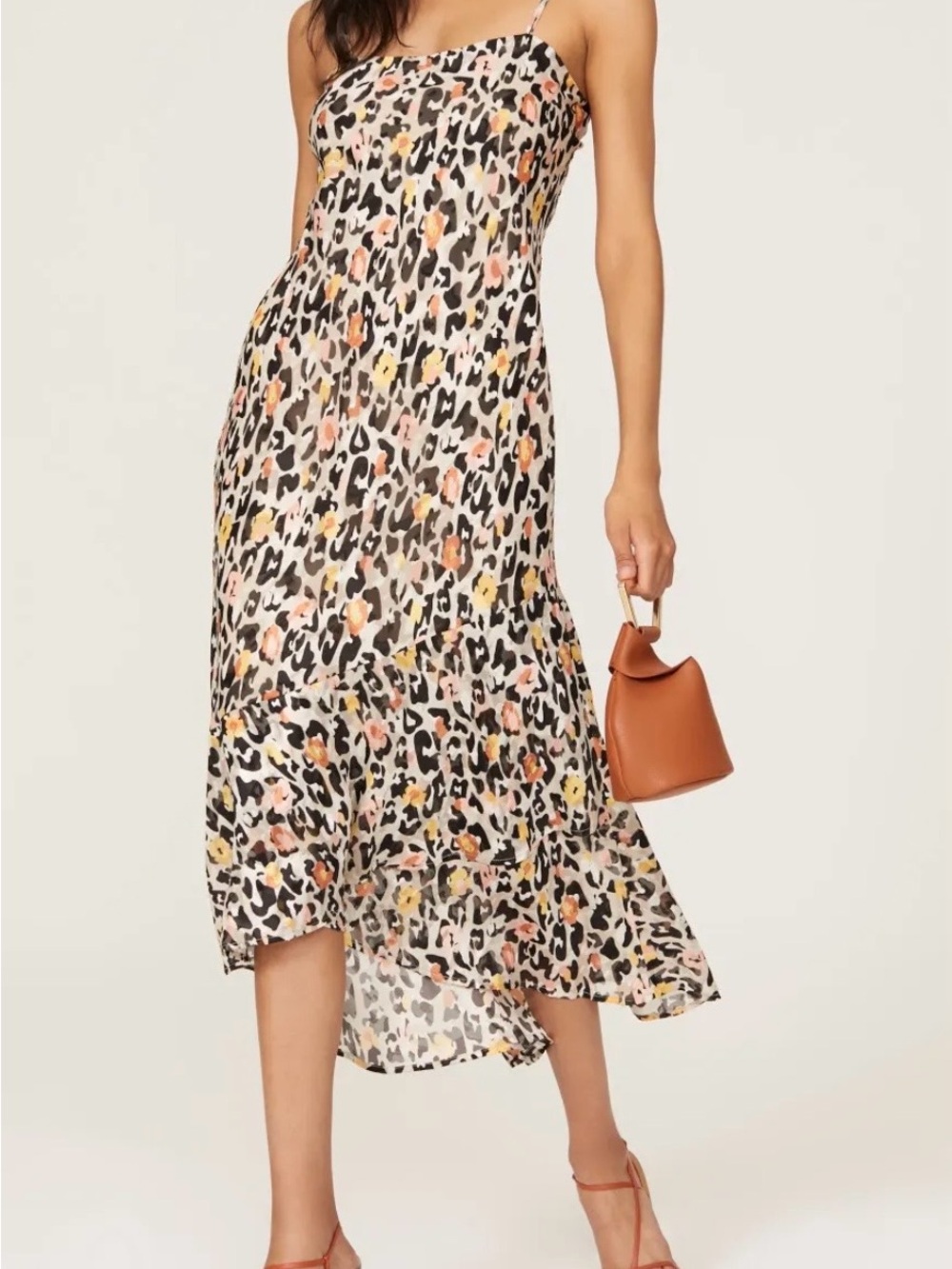 Hutch Leopard Print High-Low Dress in Cream, Black & Pink